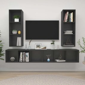 vidaXL Armários de parede para TV 4 pcs derivados de madeira cinzento