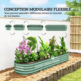 Floreira elevada de jardim em aço 240 x 62 x 30 cm, modular, para legumes, plantas e flores verde