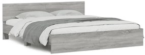 Estrutura cama c/ cabeceira/luzes LED 200x200cm cinzento sonoma