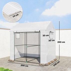 Estufa de jardim em PE 200 x 140 x 200 cm, estufa de varanda, lona reforçada de 135 g/m², estrutura em aço, porta com fecho de correr, branca