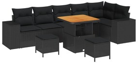 vidaXL Conjunto de Sofá de Jardim com almofada 9 pcs Preto vime PE