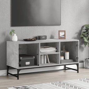 Móvel de TV c/ portas de vidro 102x37x50 cm cinza cimento