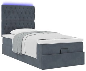 Estrutura cama otomana colchões 80x200cm veludo cinzento escuro