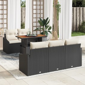 Conjunto de Sofá de Jardim de 6 Peças com Almofadas Preto em Rattan