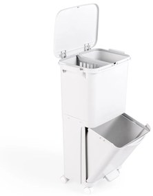 Caixote do lixo de 2 níveis Capacidade 40L Caixote do lixo de cozinha com fundo inclinado Design Rodas Altura elevada com pedal