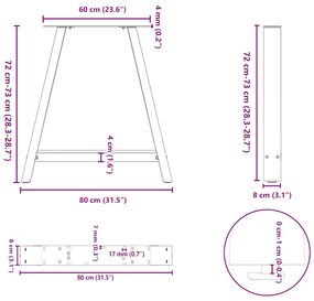 Pés para mesa de jantar em formato A, 2 peças, preto, 80x (72-73) cm,