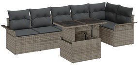 Conjunto de Sofá de Jardim de 7 Peças com Almofadas Cinza Rattan Poliéster