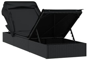 Espreguiçadeira c/ teto dobrável 213x63x97 cm vime PE preto