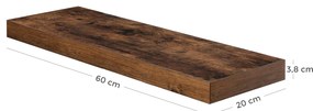 Prateleira suspensa com acabamento em madeira 60 x 20 x 3,8 cm castanho