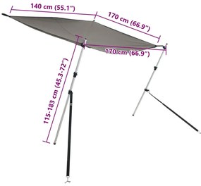 Extensão de toldo em T 170x170x(115-183) cm antracite
