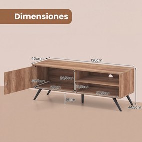 Móvel para TV, 120 x 40 x 44,5 cm, 2 Prateleiras Abertas e 1 Armário, Natural