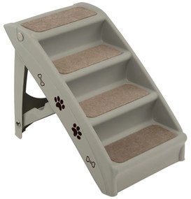 Escada de plástico dobrável para animais de estimação com 4 degraus para interior e exterior com feltro macio 62,5 x 38 x 49 cm Cinzento