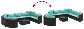 10 pcs conjunto sofás de jardim c/ almofadões vime PE preto
