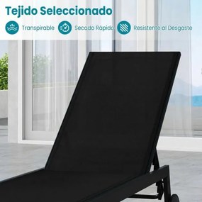 Espreguiçadeira de jardim com encosto ajustável em 6 posições, reclinável para piscina, terraço e jardim Preto