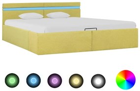 vidaXL Cama hidráulica + arrumação e LED 180x200cm tecido amarelo-lima