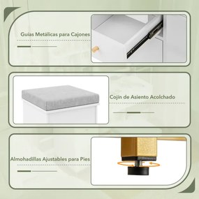 Conjunto de toucador com banco, espelho iluminado LED de 3 cores, mesa de maquilhagem e estação de carregamento integrada para quarto branco