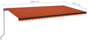 Toldo retrátil manual com LED 600x350 cm laranja e castanho
