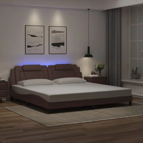 vidaXL Estrutura cama c/ luz LED 200x200 cm couro artificial castanho