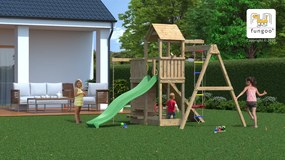 Parque infantil Crianças Exterior ACTIVER KDI Com escorrega, Baloiço, volante, telescópio, rampa com corda de trepar, mesa de piquenique, parede de es