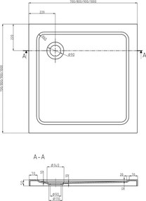 Mexen Flat base de duche quadrada slim 90 x 90 cm, branco, sifão preto - 40109090B