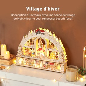 Aldeia de Natal iluminada com 20 LEDs, aldeia de Natal animada em forma de arco, funciona a pilhas, 45 x 10 x 35 cm, madeira natural