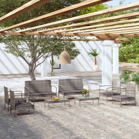 vidaXL 8 pcs conjunto lounge de jardim c/ almofadões vime PE cinzento