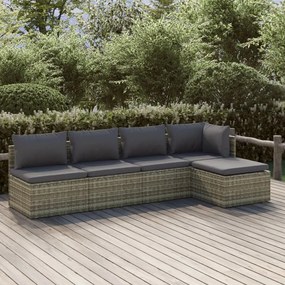 vidaXL 5 pcs conjunto lounge de jardim c/ almofadões vime PE cinzento