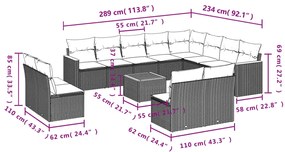 13 pcs conjunto de sofás p/ jardim com almofadões vime PE bege