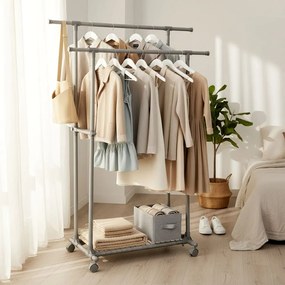 Guarda roupa aberto com rodas, extensível, (87-150) x 52 x 166 cm Cinza