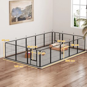 Parque para cães, parque para animais, 16 painéis, vedação portátil dobrável, segura, preta