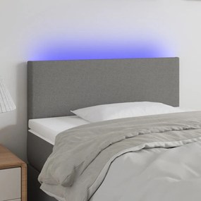 Cabeceira de cama c/ luzes LED tecido 90x5x78/88cm cinza-escuro