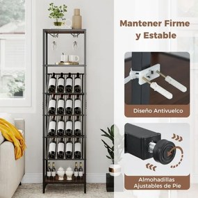 Garrafeira de vinho vertical 45 x 35 x 171 cm alta para 16 garrafas com suportes para copos 3 prateleiras abertas para sala de jantar Bar em casa Pret