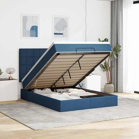 Estrutura de cama otomana com colchão tecido azul 140x200cm