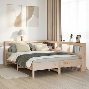 vidaXL Cama com estante sem colchão 150x200 cm pinho maciço
