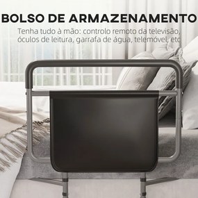 Grade para Cama de Adultos Guarda de Segurança para Cama com Altura Ajustável com Bolso de Armazenamento 71x61x86-104 cm Cinza