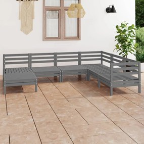 7 pcs conjunto lounge de jardim pinho maciço cinzento