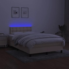 Cama box spring c/ colchão e LED 120x200 cm tecido cor creme