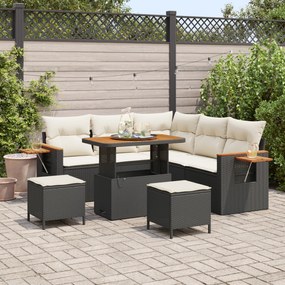 Conjunto de Sofá de Jardim vidaXL 8 peças com Almofadas Preto Rattan PE Acácia