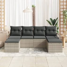 Conjunto de Sofá de Jardim vidaXL com Almofadas Cinzento-Claro Vime PE