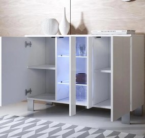 Aparador Moderno Vilarinho – 120x82 cm – Branco com LED Azul e Pés de