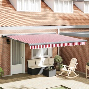 vidaXL Toldo Retrátil Automático Listrado Vermelho e Branco 400x300 cm