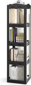 Estante com base giratória giratória 360° com 4 níveis em Plástico dobrável 36,5 x 36 x 141,5 cm com prateleiras Preta
