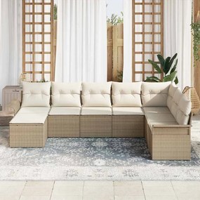 Sofá de Jardim 8 Peças com Almofadas Bejas em Rattan Sintético