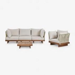 Conjunto De Sala De Estar Com Sofá Modular Dailin De 3 Peças Com 2 Cadeiras De Canto, Mesa De Centro E Poltrona Em Madeira De Ac Castanho Acácia -