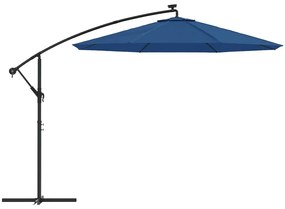 Guarda-sol cantilever c/ luzes LED/poste aço 300 cm azul-ciano