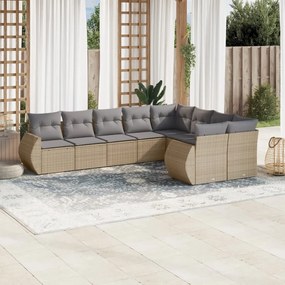 9 pcs conjunto de sofás p/ jardim com almofadões vime PE bege