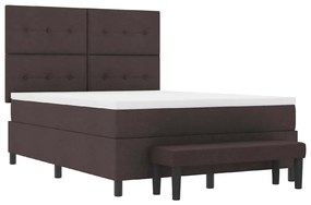 Cama Box Spring com Colchão &amp; Banco Marrom Escuro 140x200 cm Tecido
