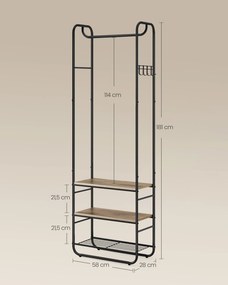 Cabide de entrada, Hall, estilo escandinavo, 58 x 28 x 181 cm preto e castanho-camelo