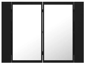 Armário espelhado casa banho c/ LED 60x12x45 cm acrílico preto