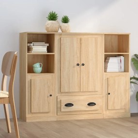 vidaXL Aparadores altos 3 pcs derivados de madeira cor carvalho sonoma